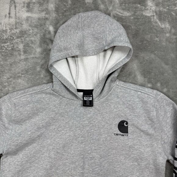 Carhartt Hoodie Youth XL Gray Kangaroo Pocket Logo Pullover - Picture 3 of 8
